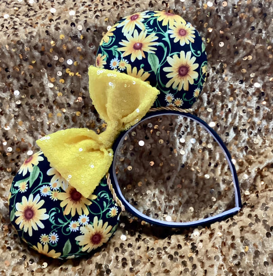 Yellow Flowers Mouse Ears - Floral Mickey Ears Headband