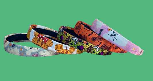 In this bundle, you'll receive 5 headbands total. All are on universal headbands and fit most. sets include mouse ghosts, mouse pumpkins, mouse treats, boo to you and pink ghosts. All handmade and ready to ship.