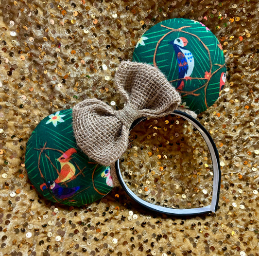 Enchanted Tiki Room Mouse Ears | Tropical Burlap Trim Adventureland Headband