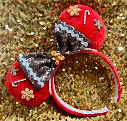 Gingerbread Mouse Ears - Christmas Mickey Ear Headband for Disney Holiday Events