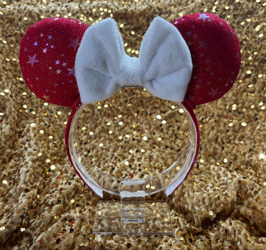 Red Iridescent Stars Mouse Ears