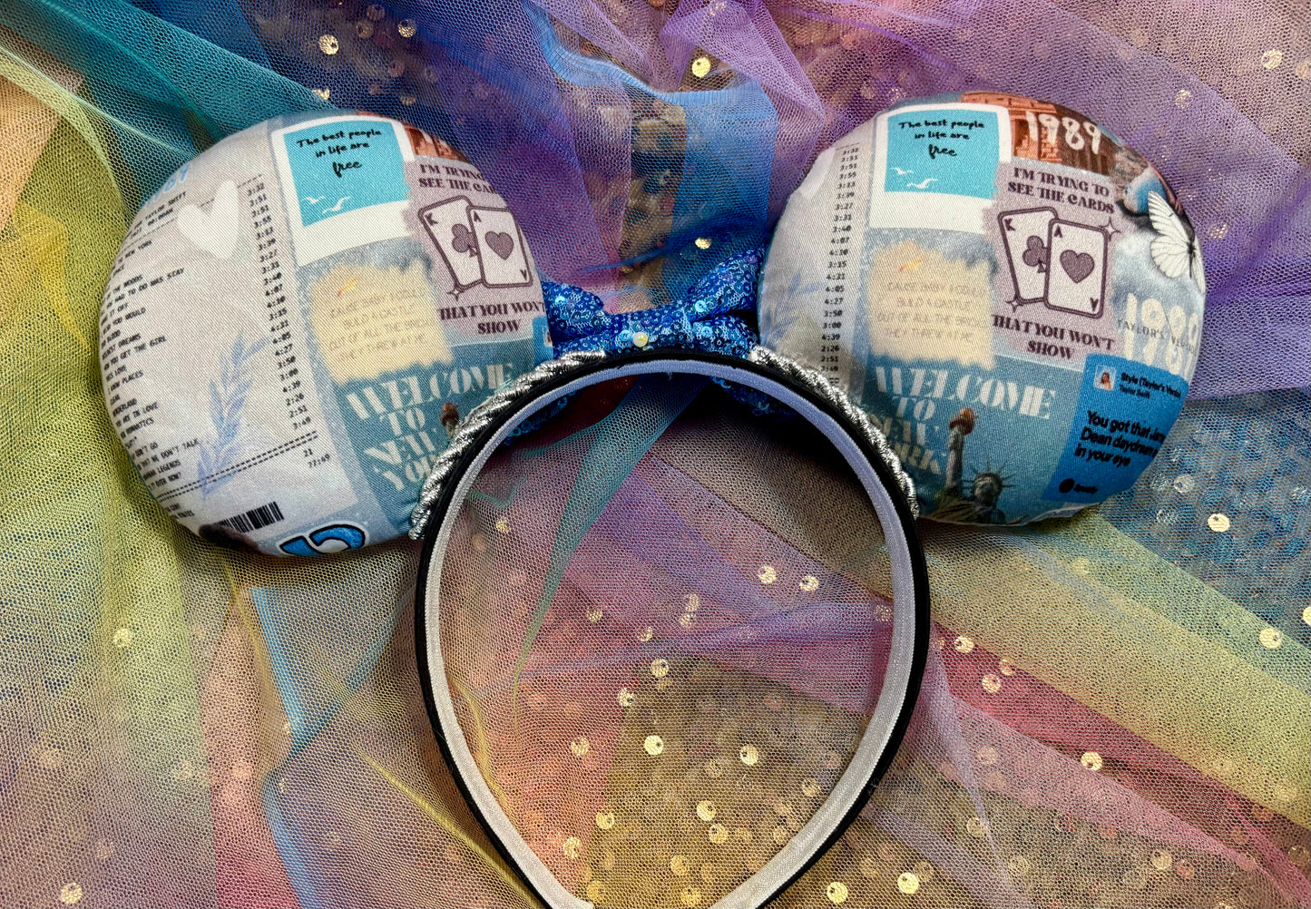 Welcome 2 N.Y. Mouse Ears | Handmade Taylor-Inspired Disney Headband with Light Blue Sequin Bow