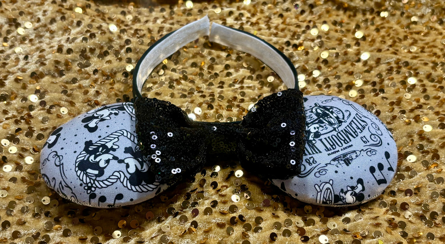 Steamboat Willie Mouse Ears | Classic Black & White Vintage Disney Headband
