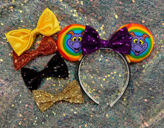 Figment Inspired Mouse Ears | Purple & Yellow Epcot Dragon Headband with Sequin Bow