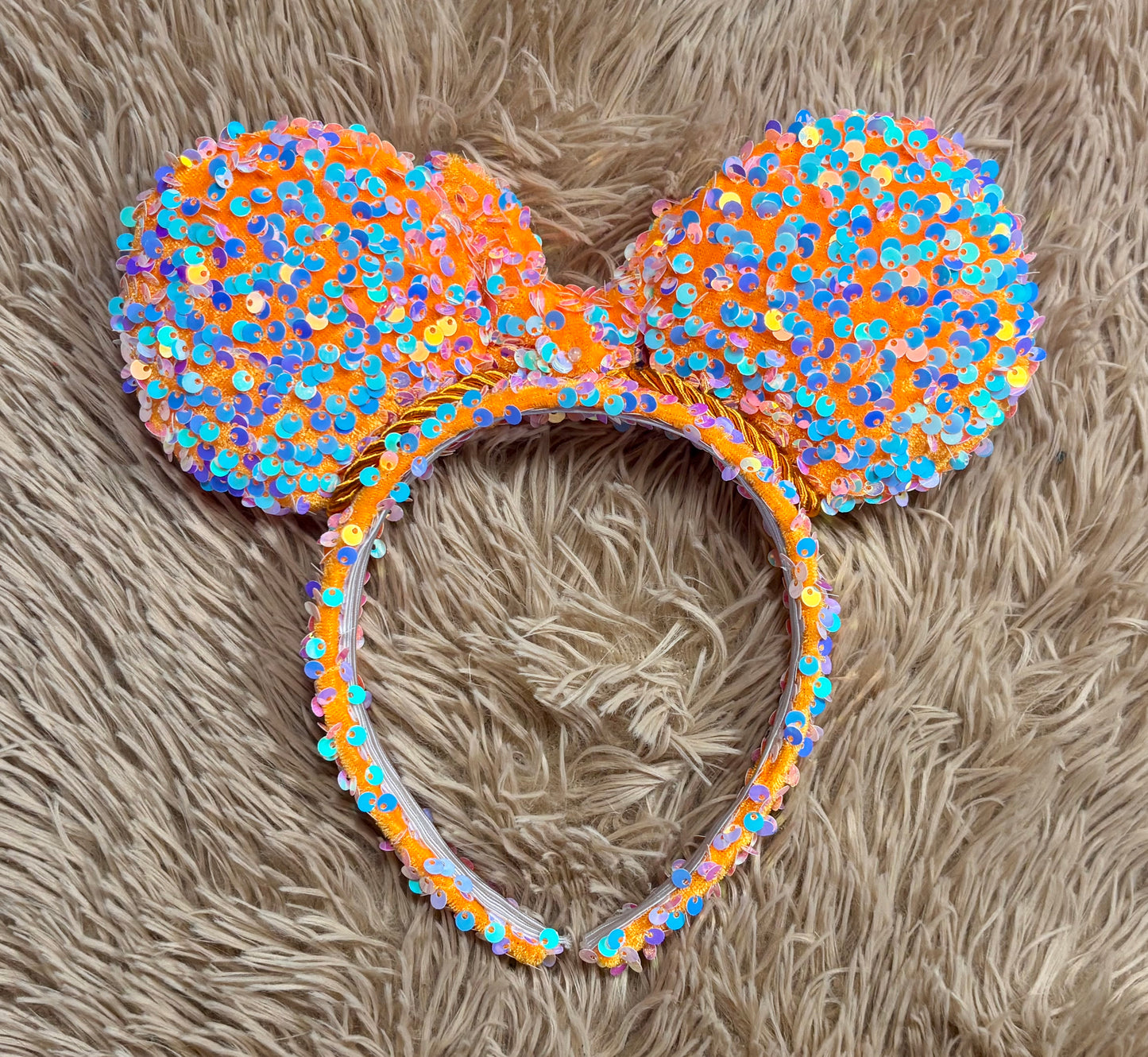 Orange Iridescent Sequin Ear Headband – Handmade