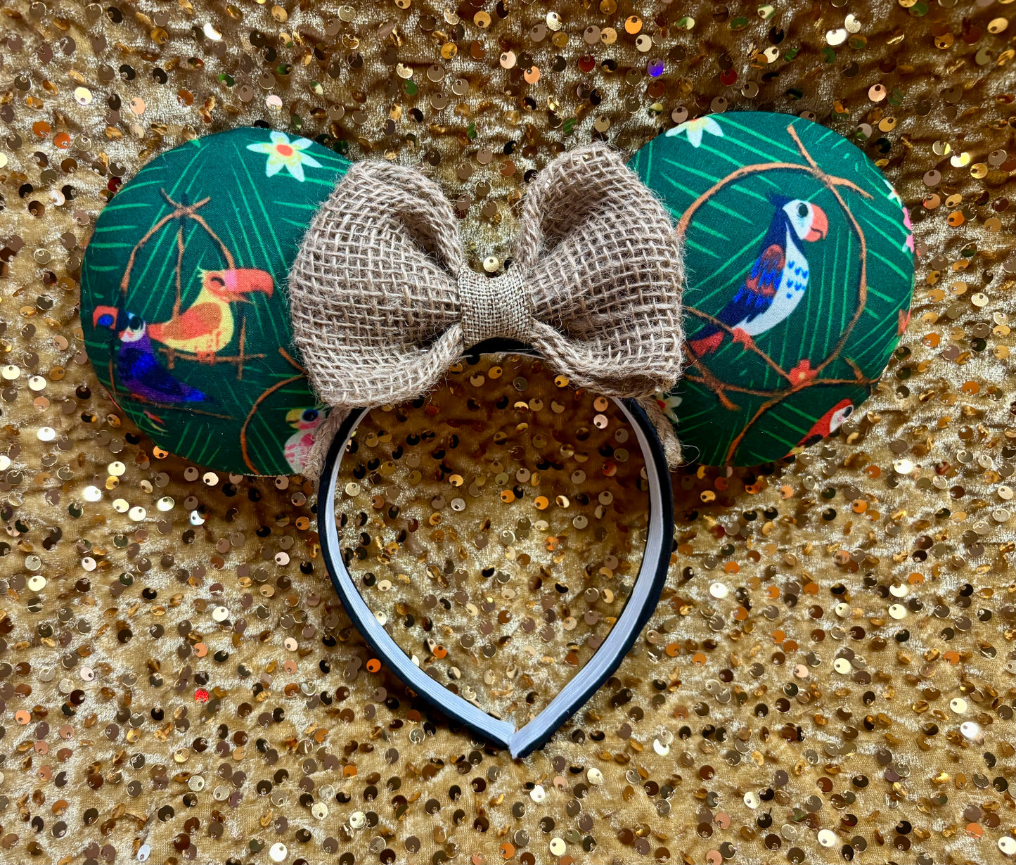 Enchanted Tiki Room Mouse Ears | Tropical Burlap Trim Adventureland Headband