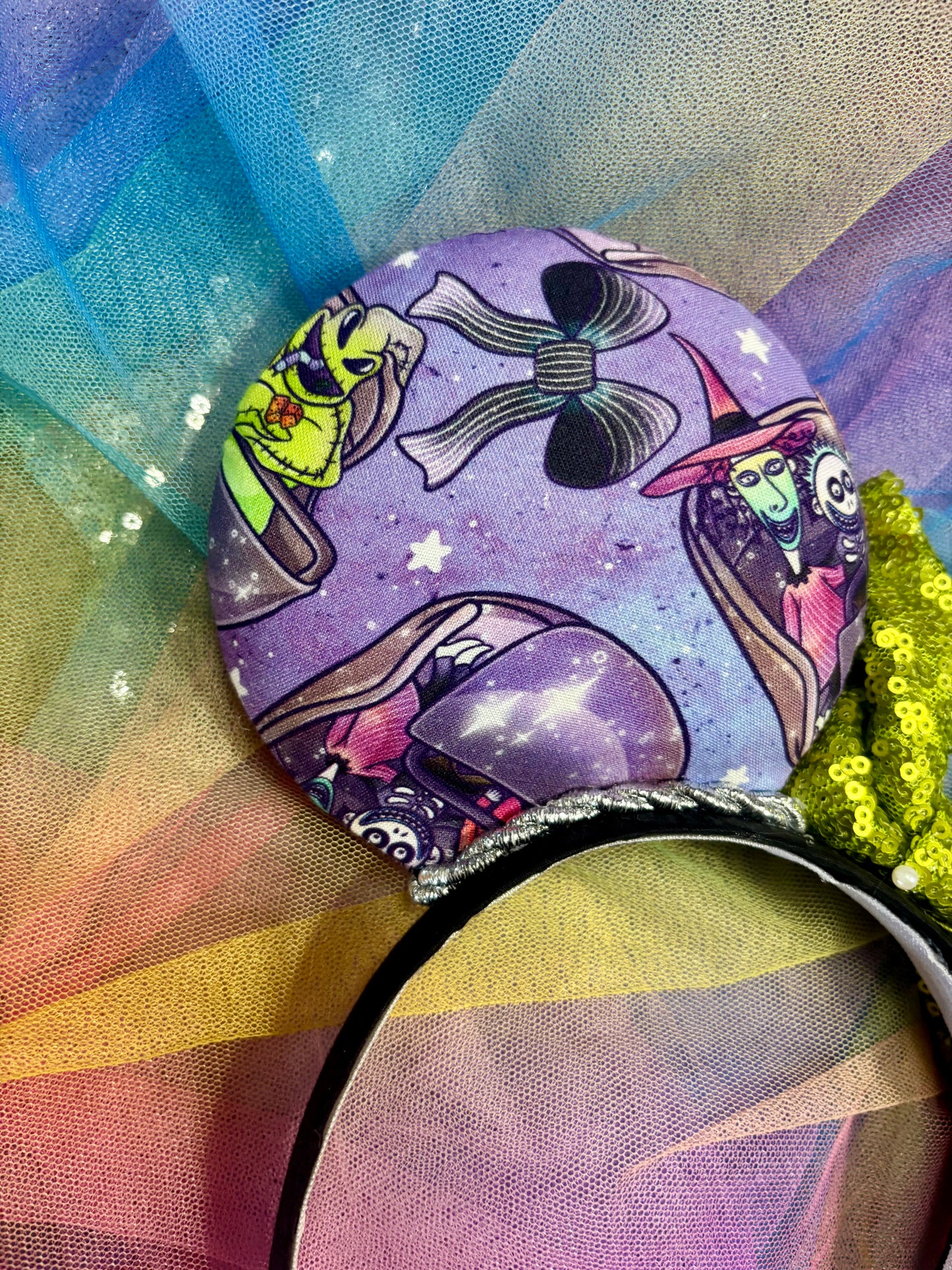 Nightmare Before Christmas x Haunted Mansion Mouse Ears – Handmade Disney Headband with Purple Velvet Bow