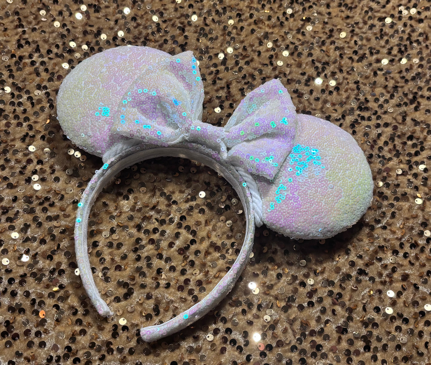White Iridescent Sequin Ear Headband