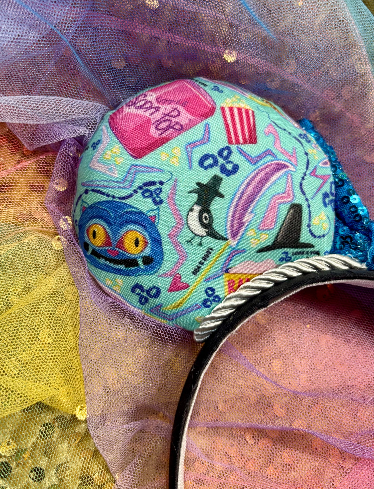 K-Pop Demon Hunters Inspired Mouse Ears | Purple Collage Headband with Sequin Bow