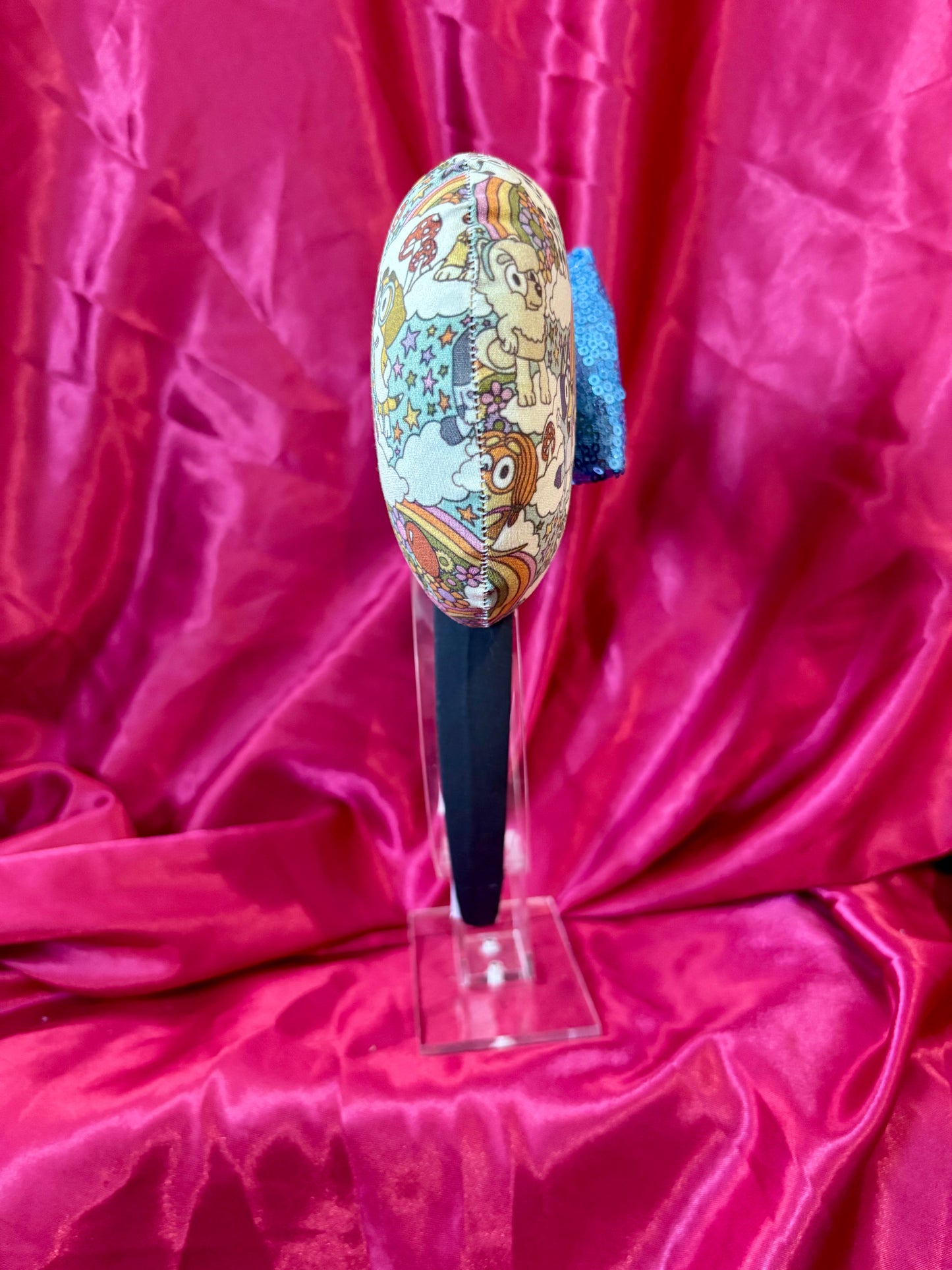 Bluey Inspired Mouse Ears | Handmade Disney Headband with Light Blue Sequin Bow