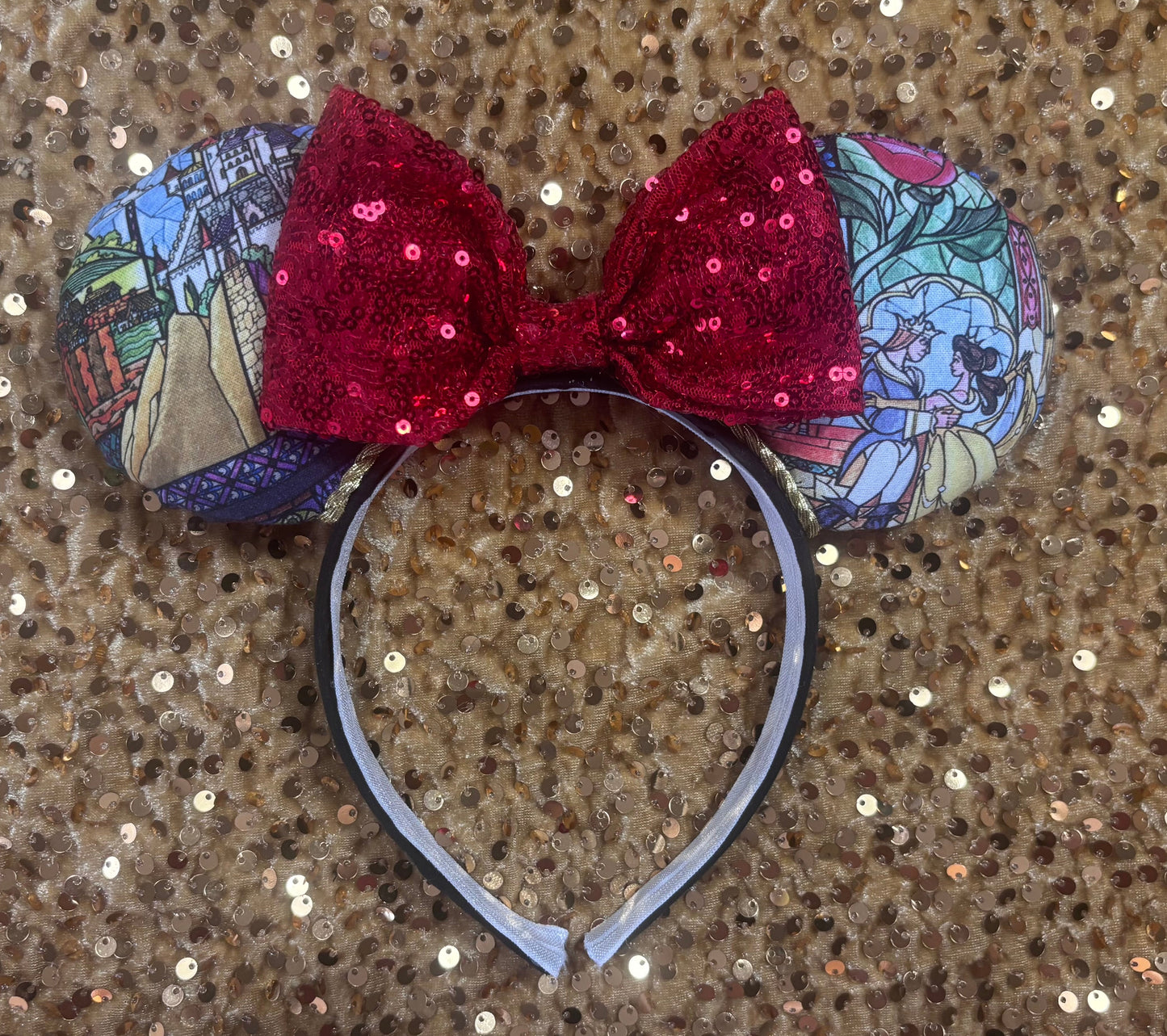 Beauty and the Beast Stained Glass Mouse Ears – Belle Handmade Disney Headband