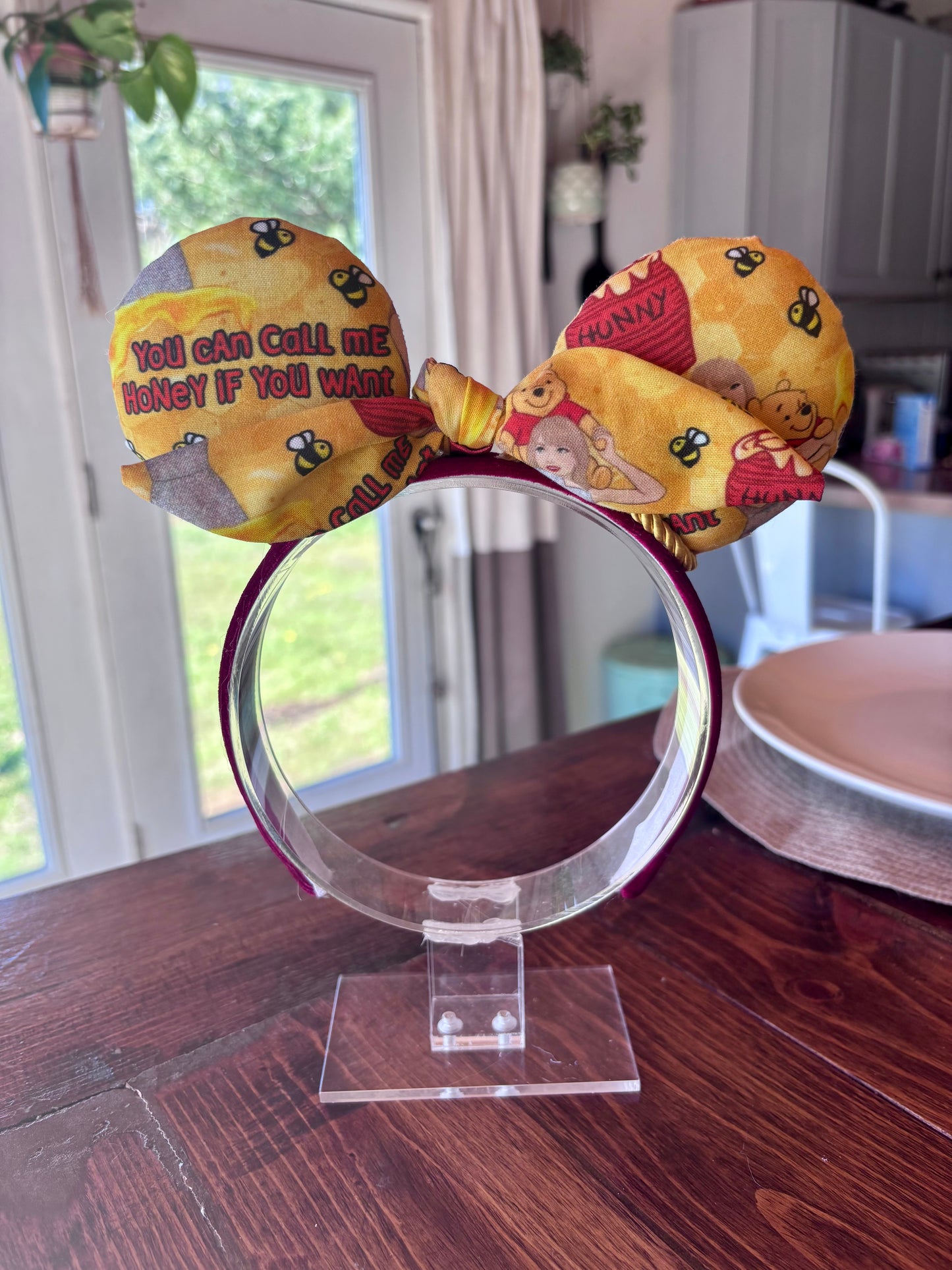 Honey Pooh Twisted Bow Mouse Ears – Handmade Disney-Inspired Headband