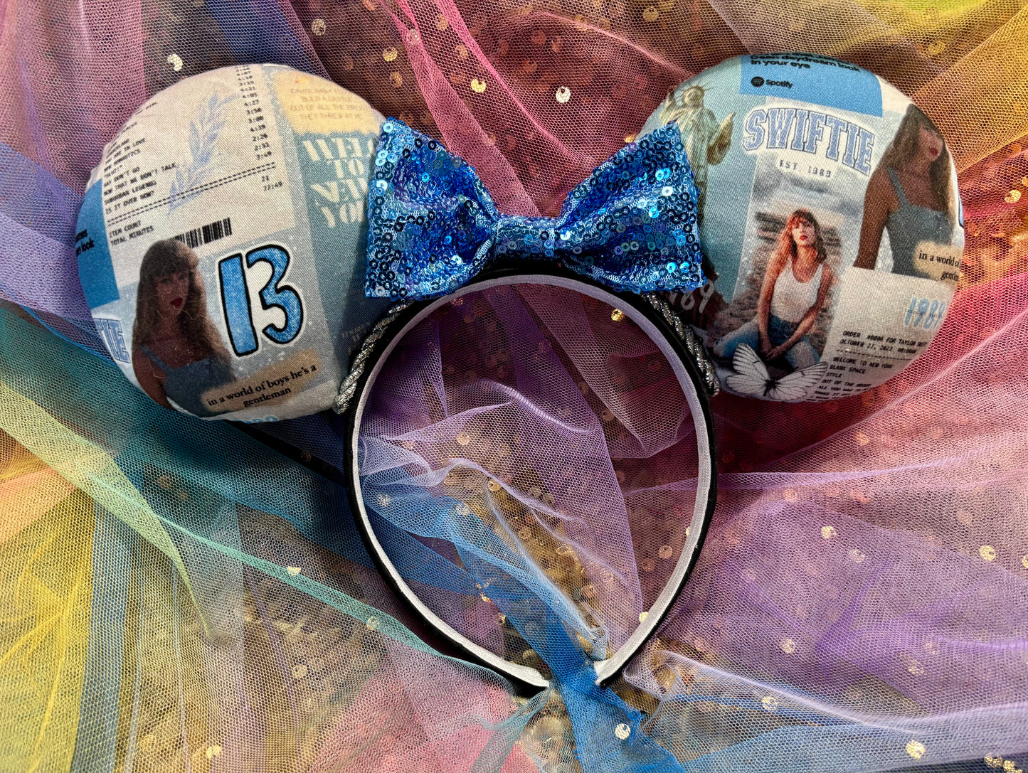 Welcome 2 N.Y. Mouse Ears | Handmade Taylor-Inspired Disney Headband with Light Blue Sequin Bow