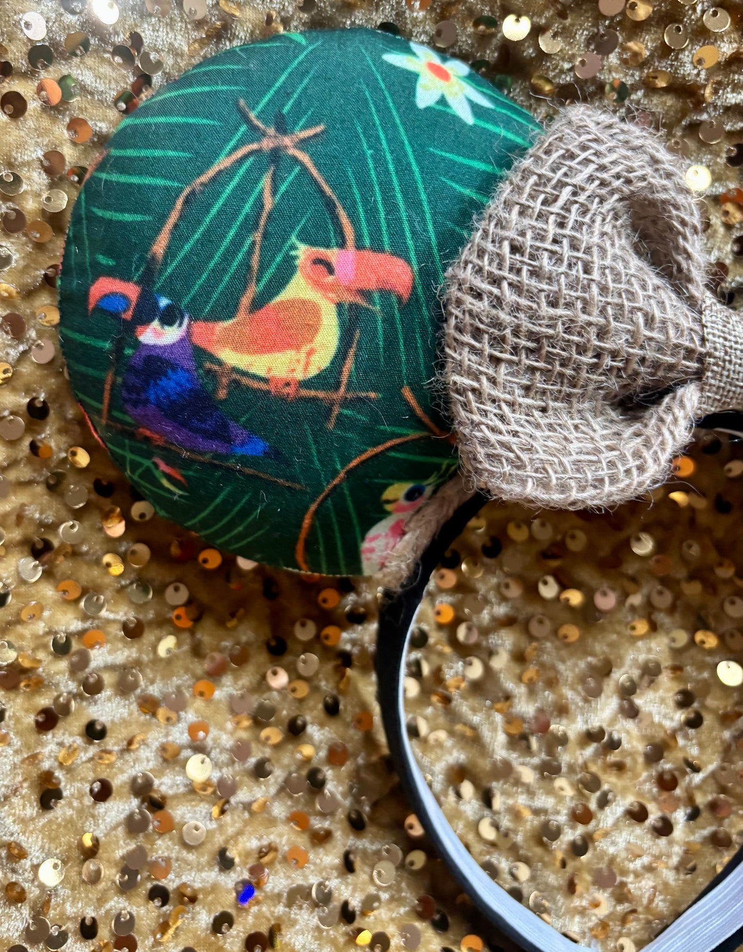 Enchanted Tiki Room Mouse Ears | Tropical Burlap Trim Adventureland Headband