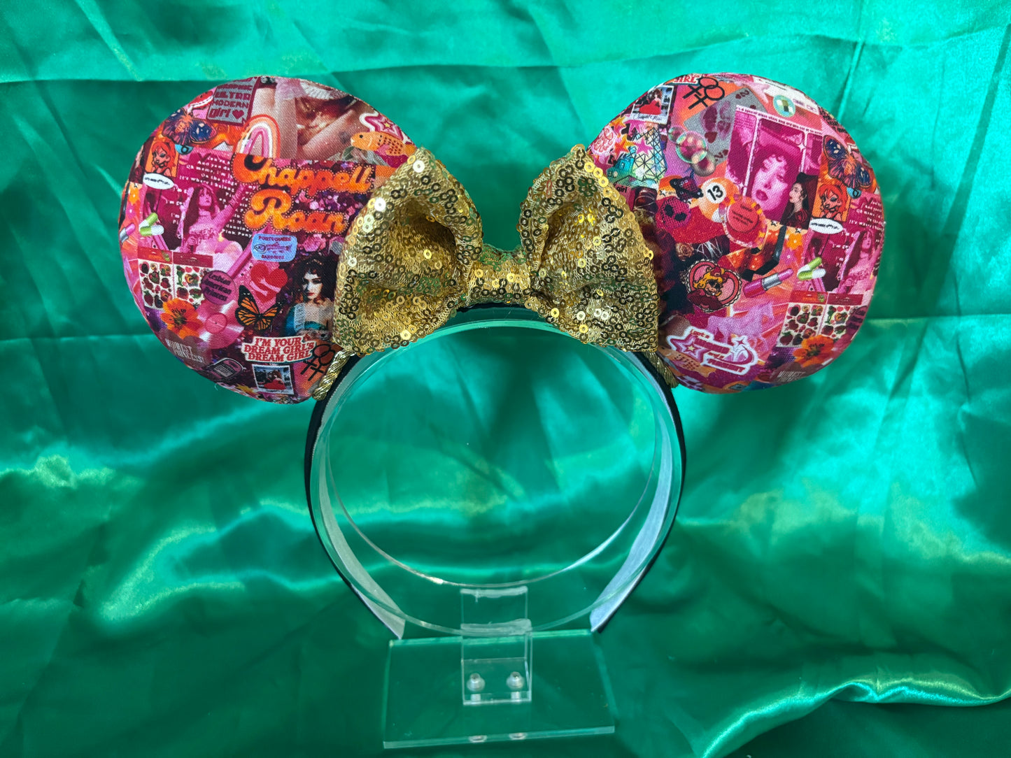 Chappell Roan Mouse Ears – Handmade Disney-Inspired Headband with Hot Pink Sequin Bow