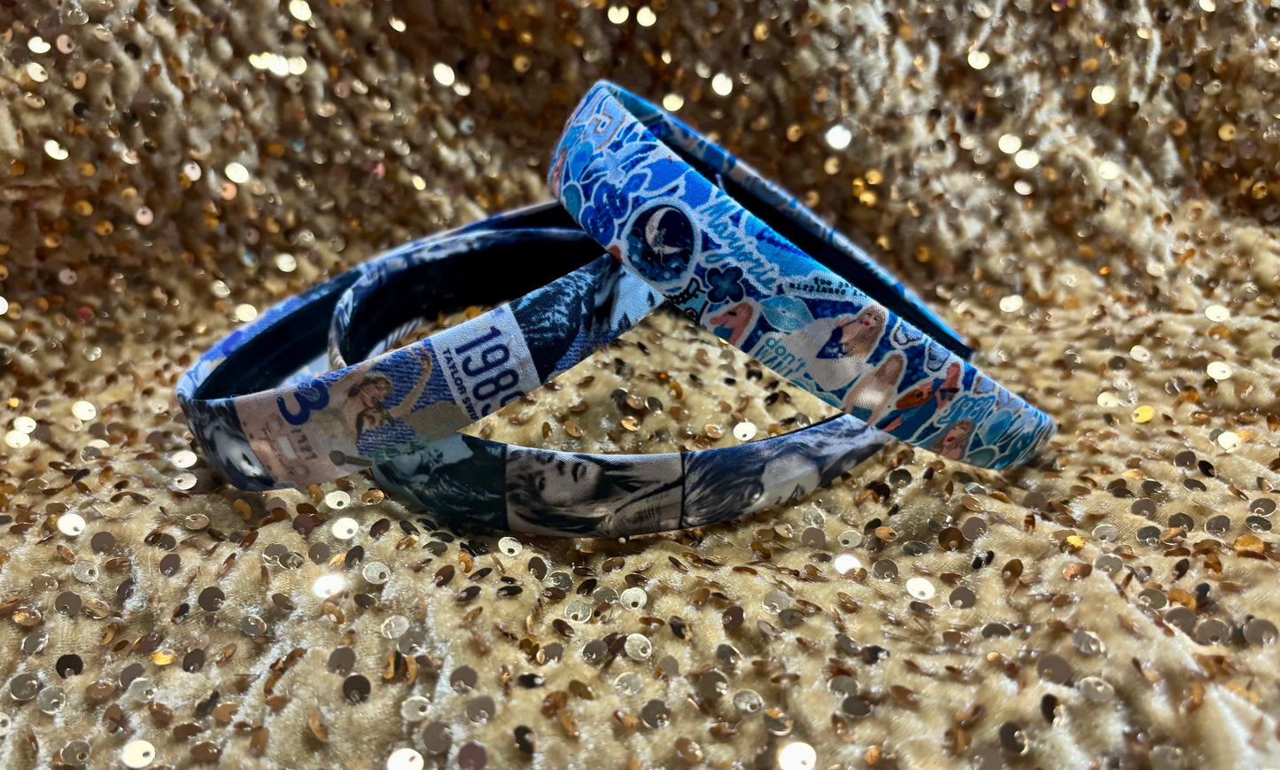 A side view of the handmade and ready to ship headbands. 