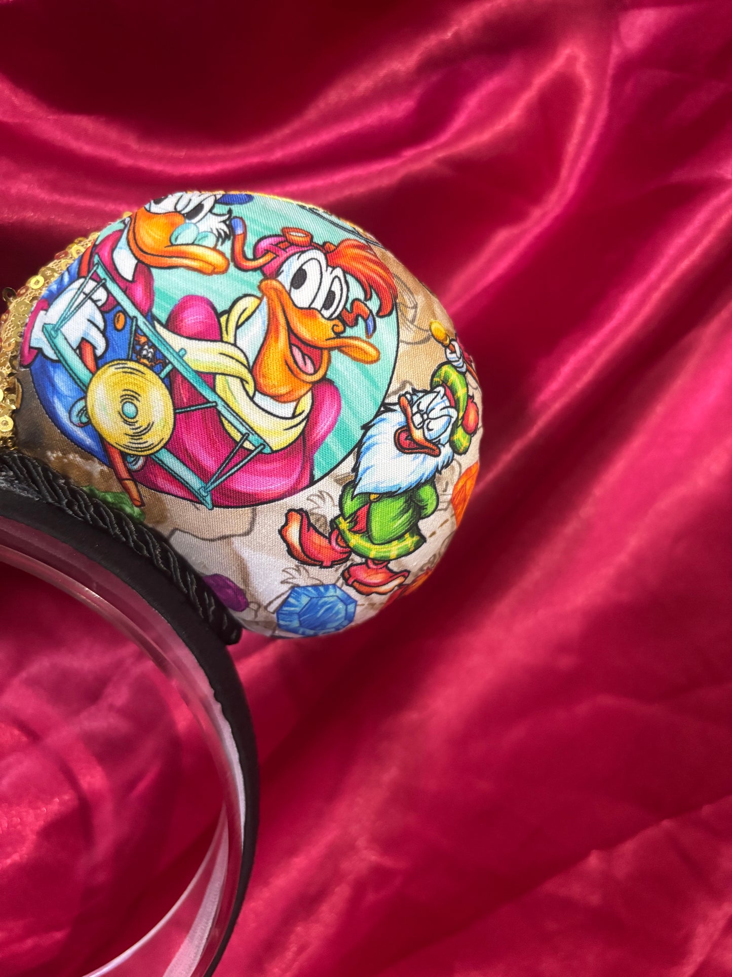 DuckTales Mouse Ears – Scrooge McDuck Inspired Handmade Disney Headband | Gold Sequin Bow