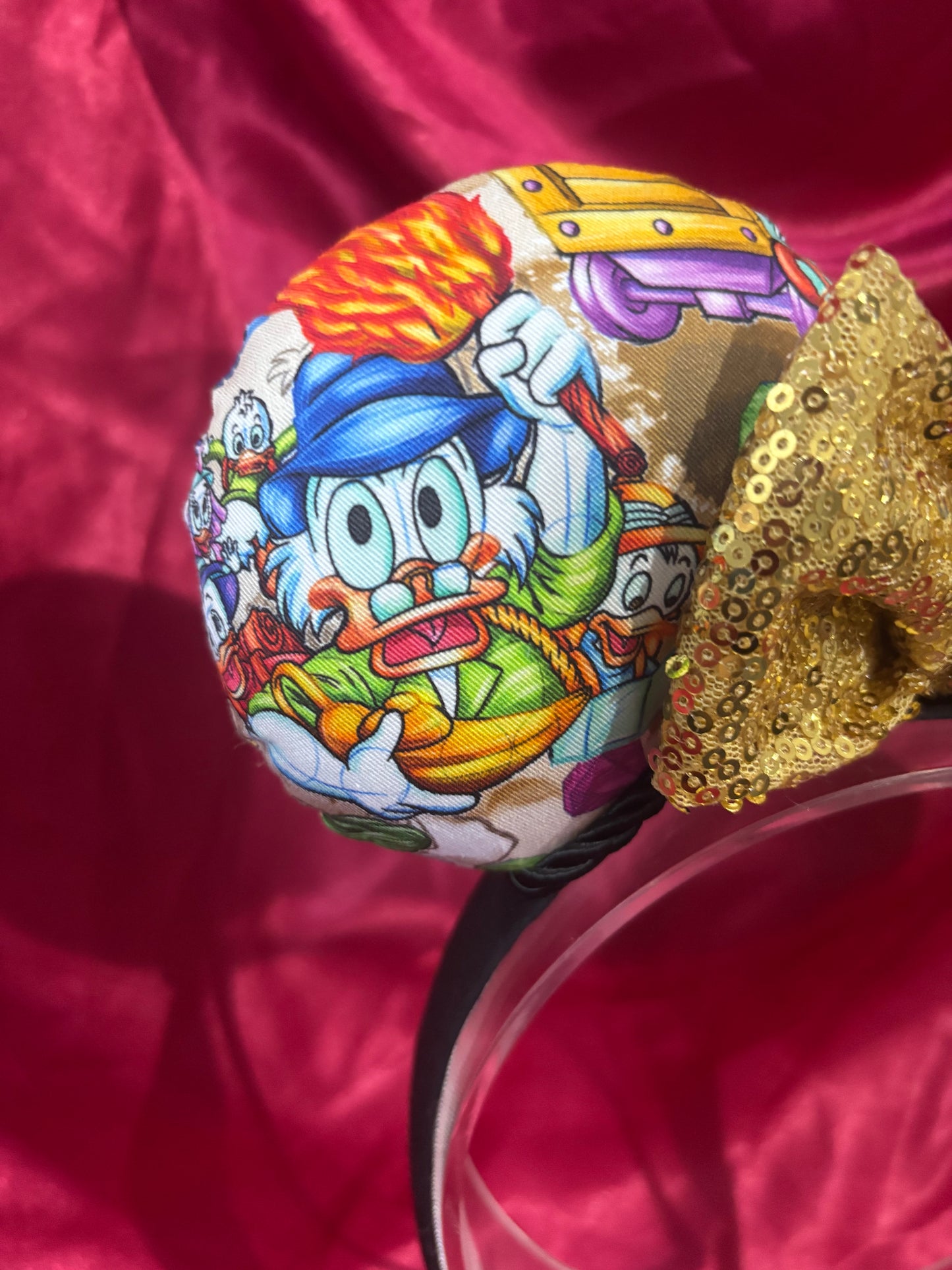 DuckTales Mouse Ears – Scrooge McDuck Inspired Handmade Disney Headband | Gold Sequin Bow