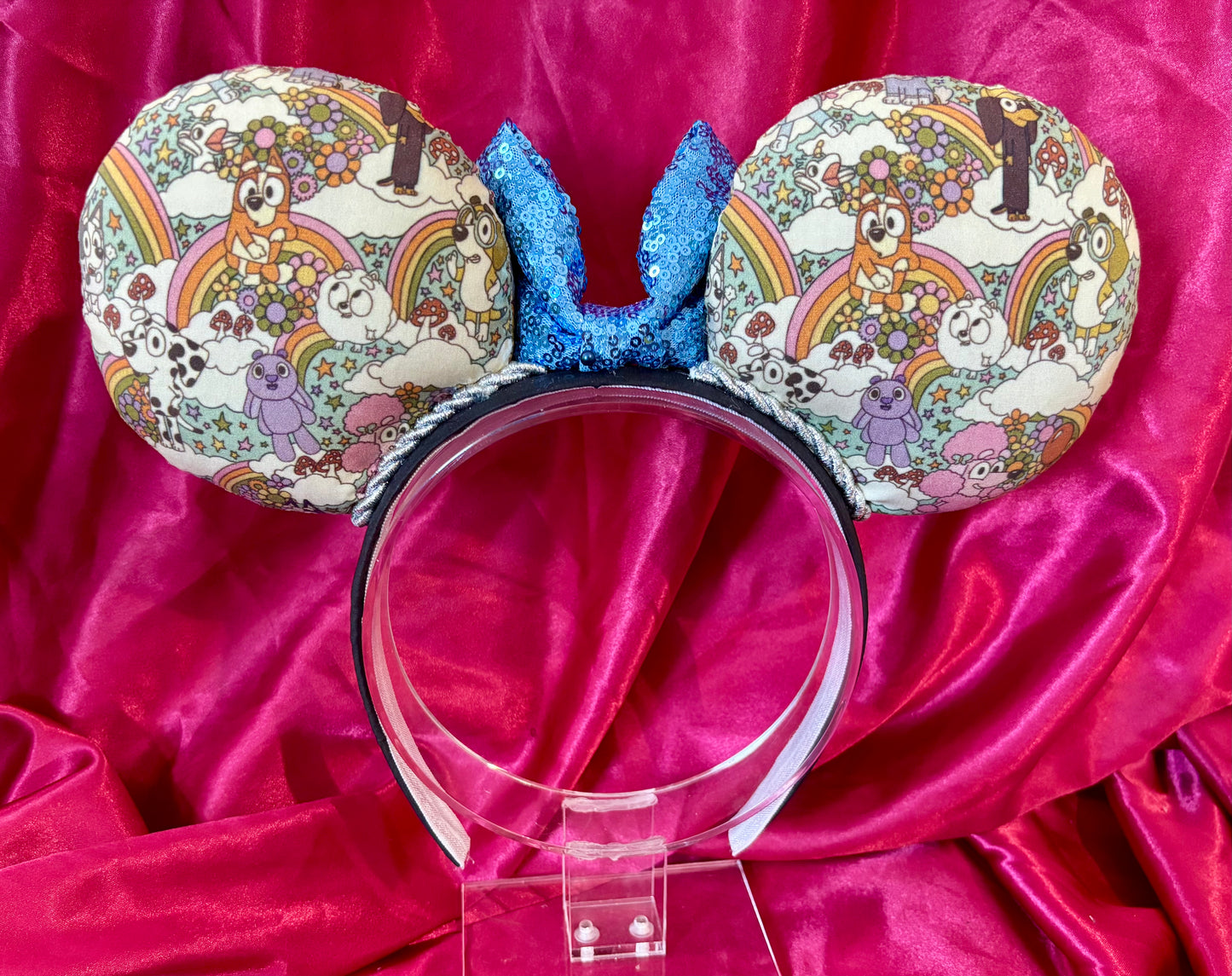 Bluey Inspired Mouse Ears | Handmade Disney Headband with Light Blue Sequin Bow
