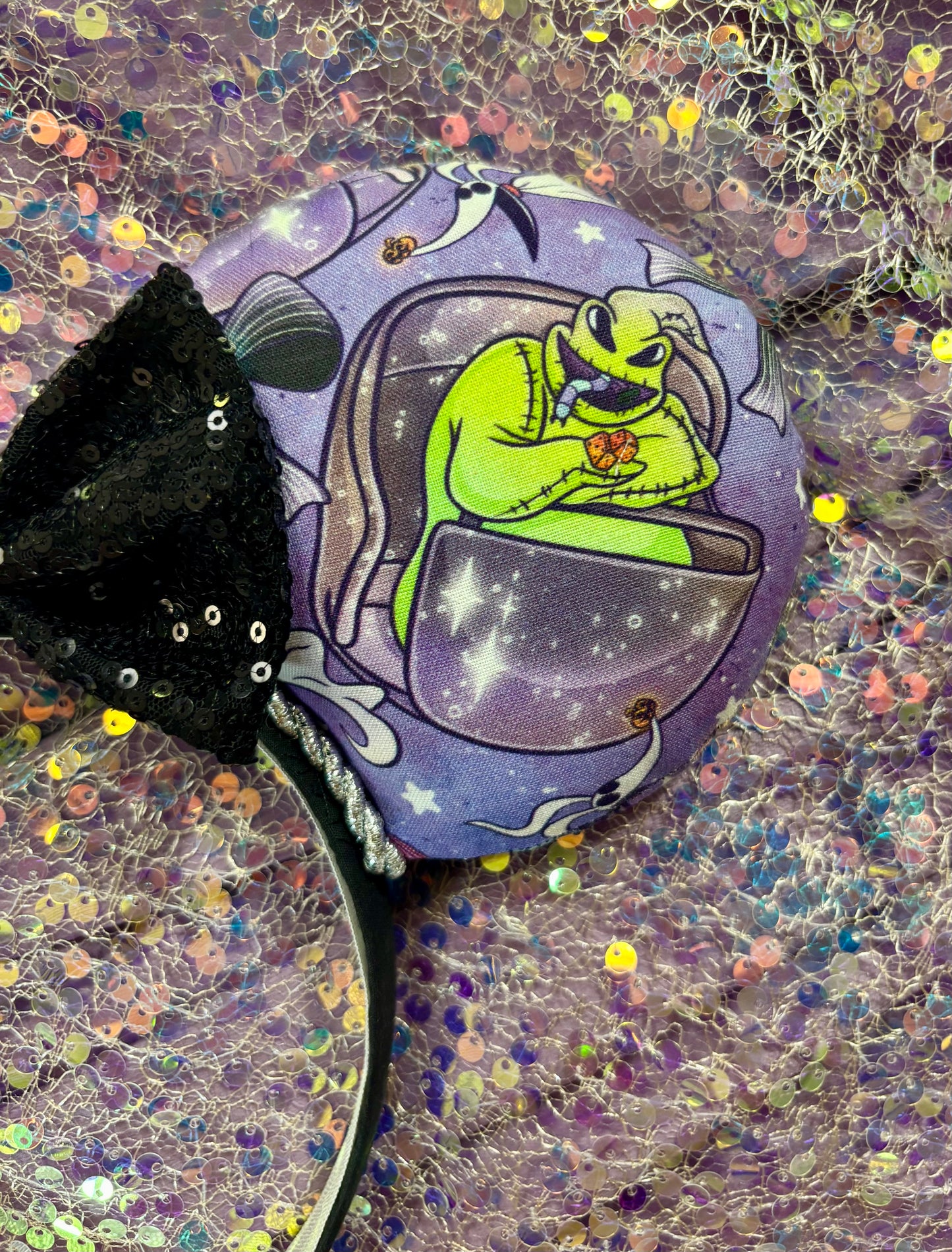 Nightmare Before Christmas x Haunted Mansion Mouse Ears – Handmade Disney Headband with Purple Velvet Bow