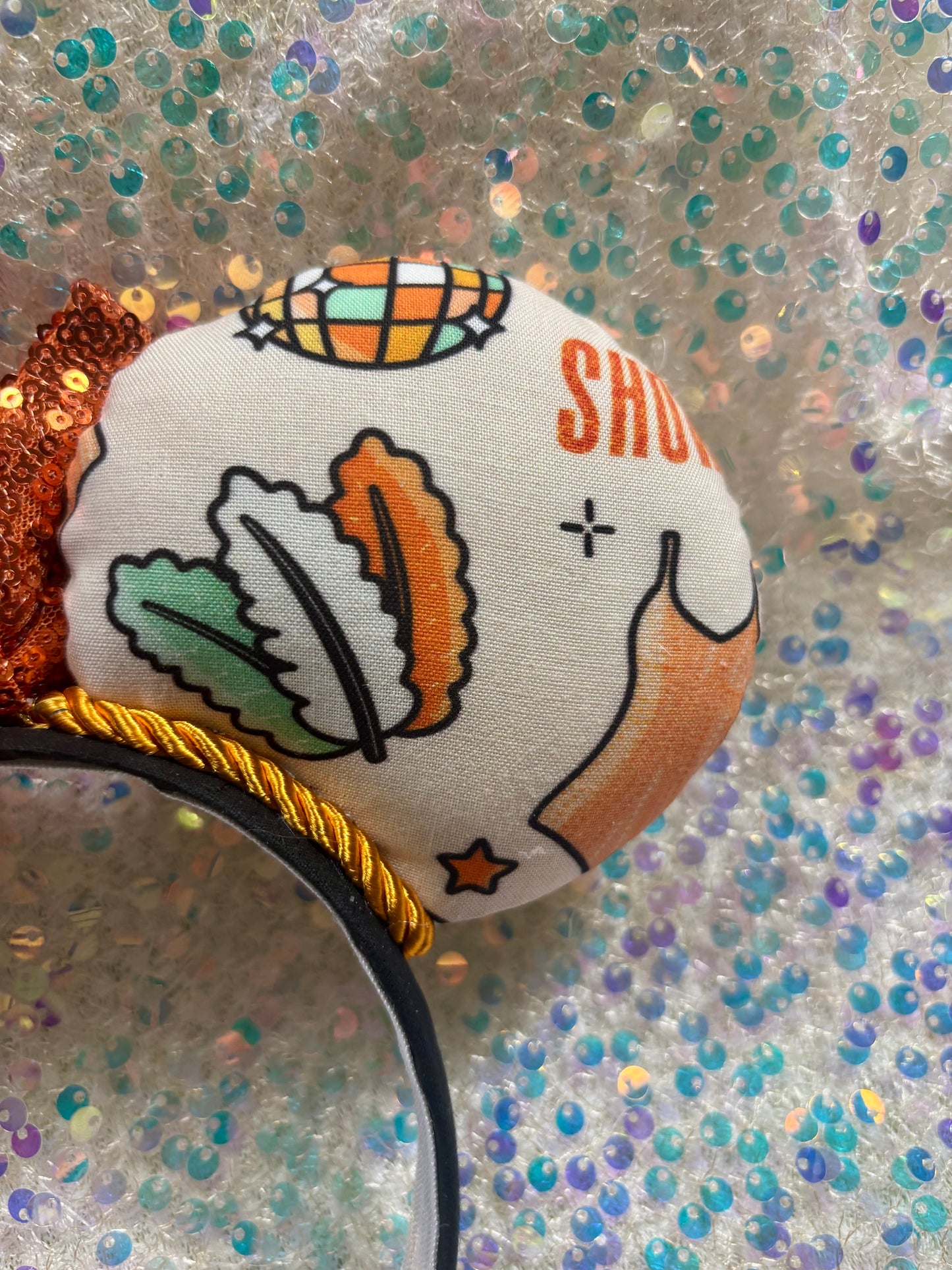 Showgirl Life Mouse Ears | LOAS Inspired Orange & Mint Collage Theme Park Headband