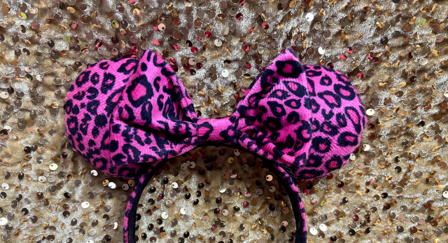 Pink Leopard Mouse Ears Headband | Animal Print Disney Ears | Handmade & Ready to Ship