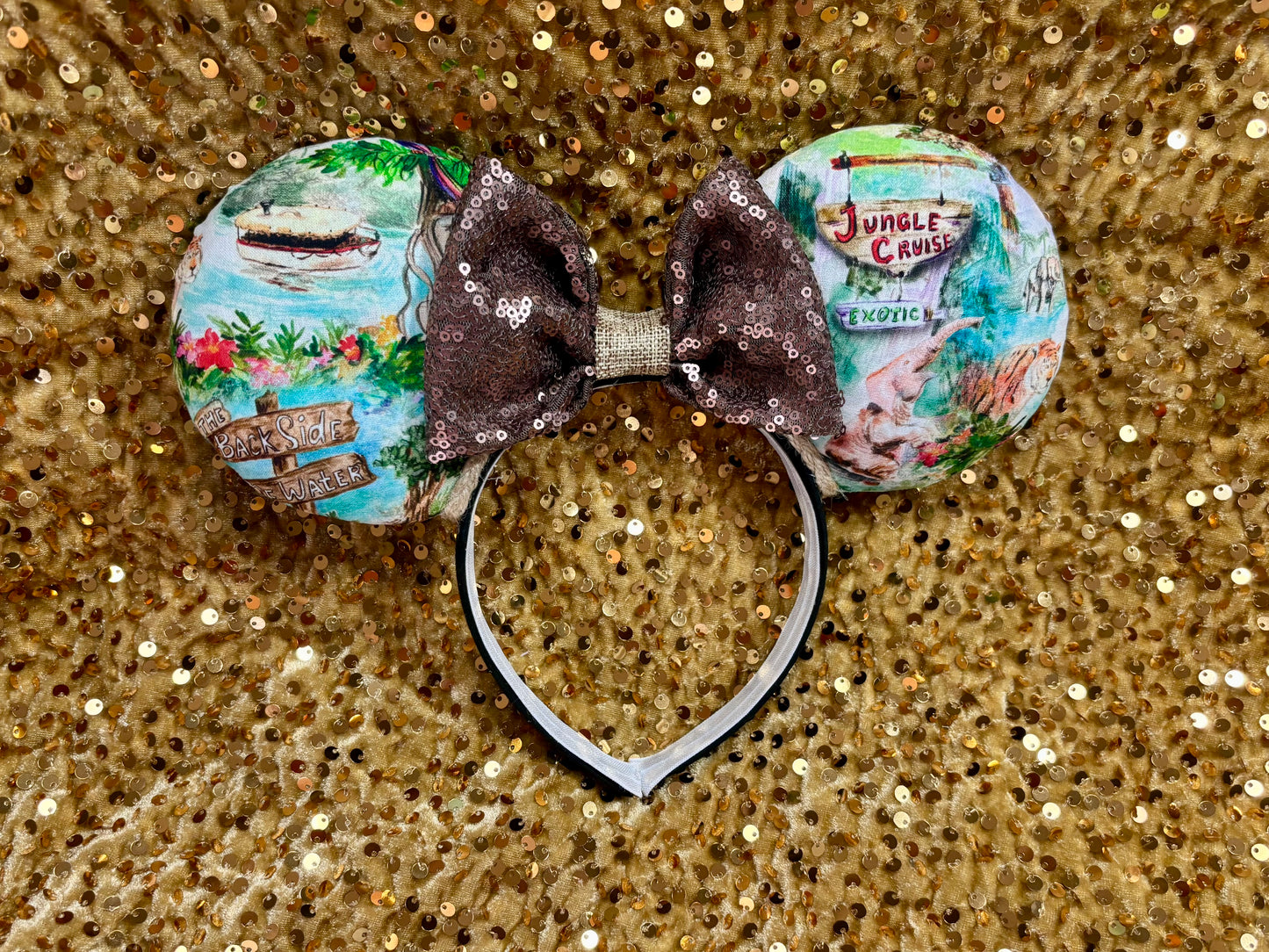 Jungle Cruise Mouse Ears – Magic Kingdom Safari Inspired Handmade Disney Headband | Brown Sequin Bow
