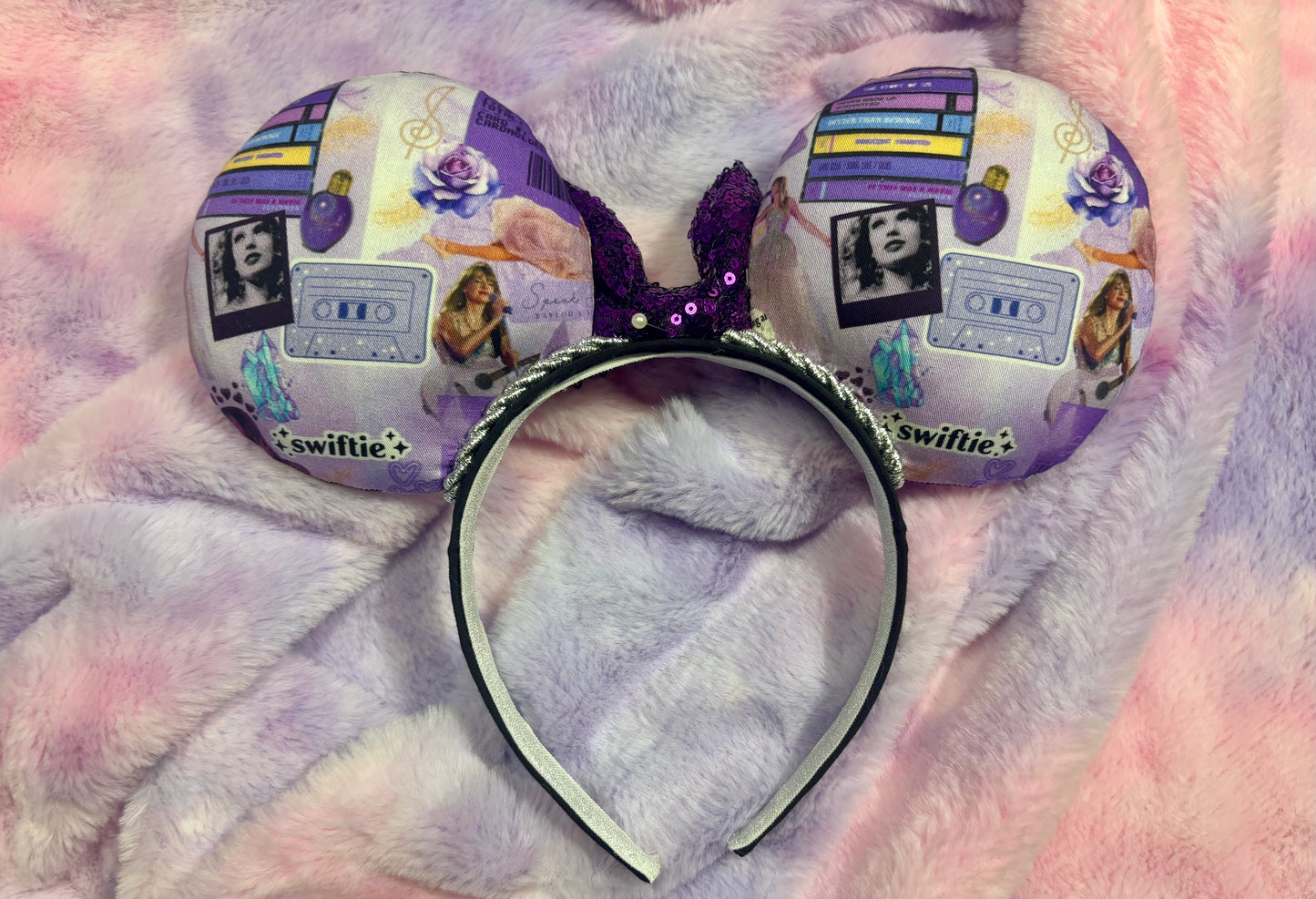 Castles Crumbling Mouse Ears | Handmade Taylor-Inspired Disney Headband with Purple Sequin Bow