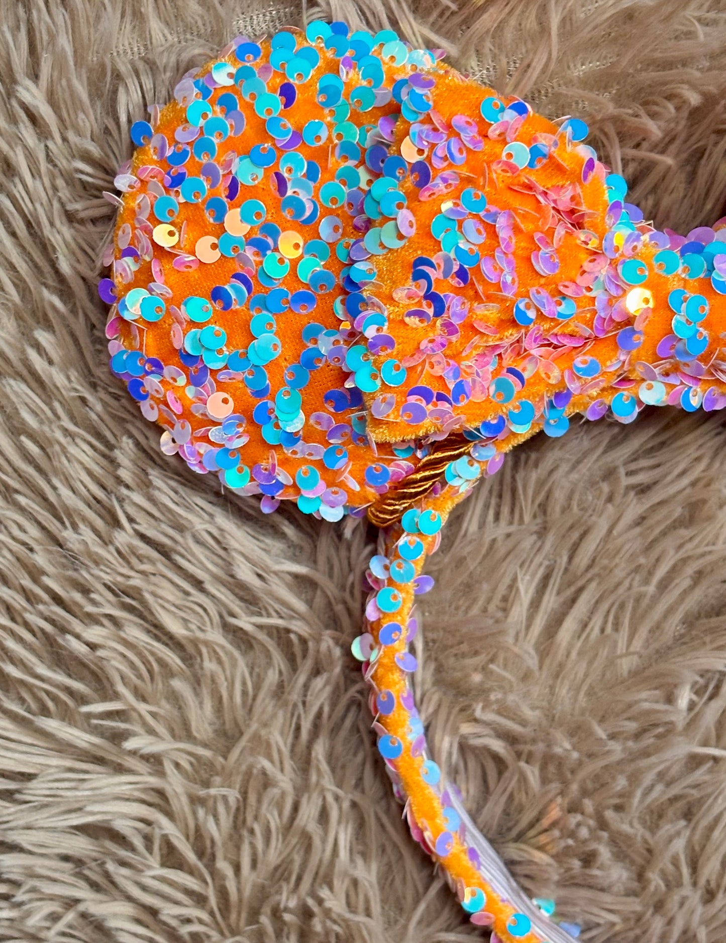 Orange Iridescent Sequin Ear Headband – Handmade