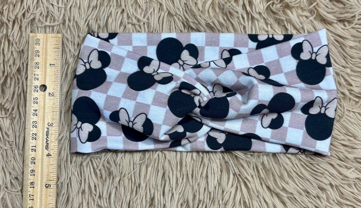 Checkered Mouse Twisted Headwrap and Hairbow Bundle