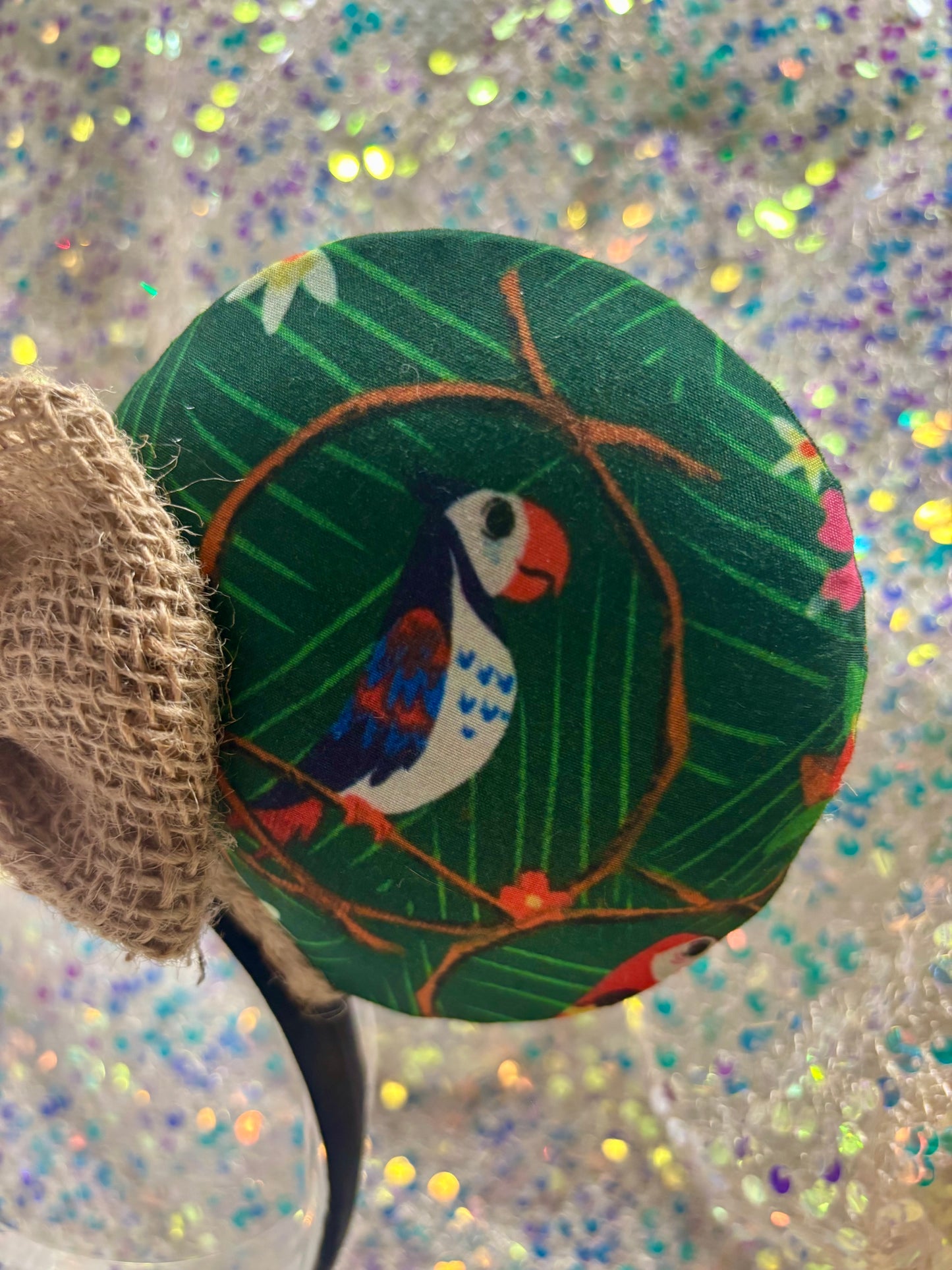 Enchanted Tiki Room Mouse Ears | Tropical Burlap Trim Adventureland Headband