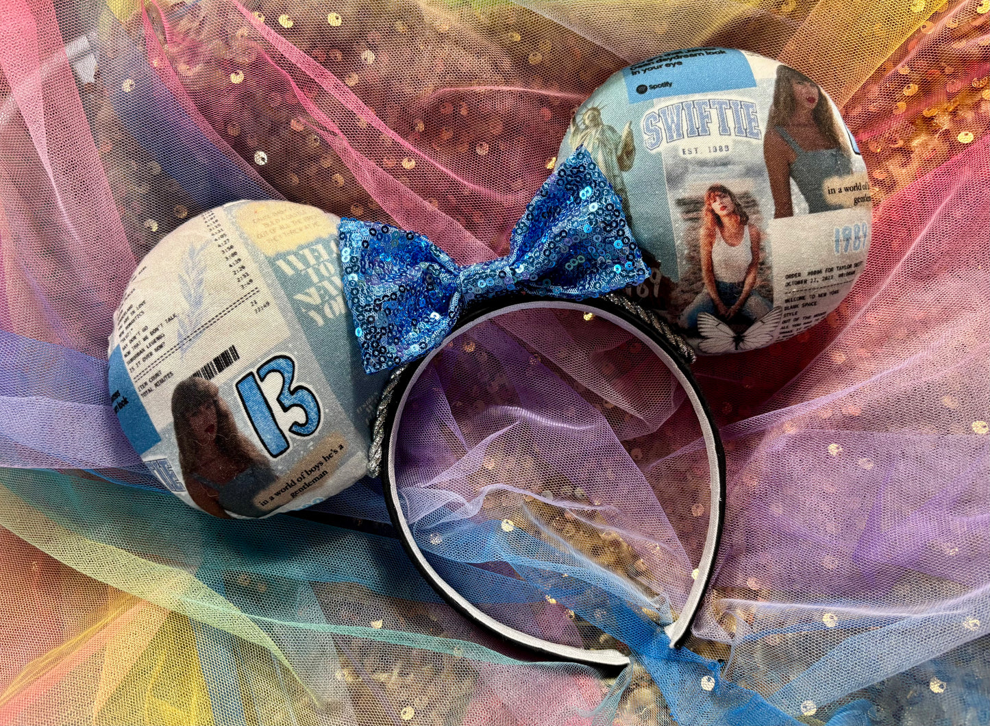 Welcome 2 N.Y. Mouse Ears | Handmade Taylor-Inspired Disney Headband with Light Blue Sequin Bow