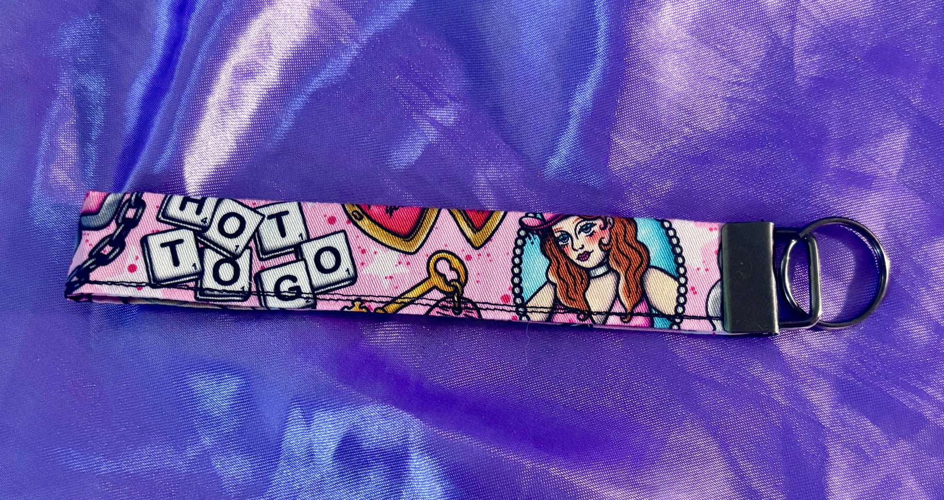 closeup of the keychain. Handmade and ready to ship.