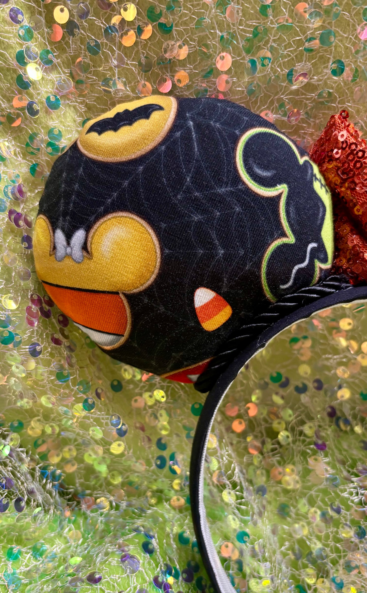 Not So Scary Mouse Ears | Halloween Treats Headband with Orange Sequin Bow