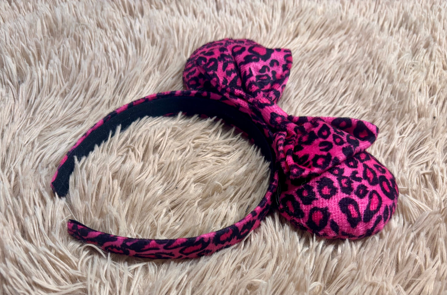 Pink Leopard Ear Headband | Handmade Corduroy