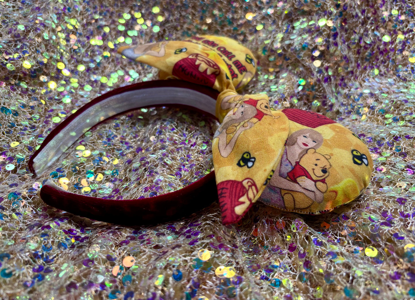 Honey Pooh Twisted Bow Mouse Ears – Handmade Disney-Inspired Headband