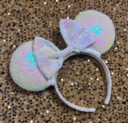 White Iridescent Sequin Ear Handmade Headband