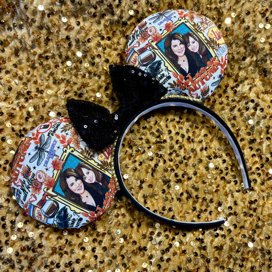 Gilmore Girls Inspired Mouse Ears | Handmade Coffee & Books Disney Headband with Sequin Bow