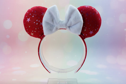 Red Iridescent Stars Mouse Ears