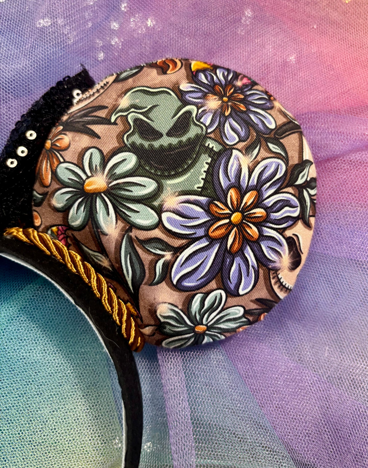 Pretty Nightmare Mouse Ears | Handmade Nightmare Before Christmas Disney Headband with Sequin Bow