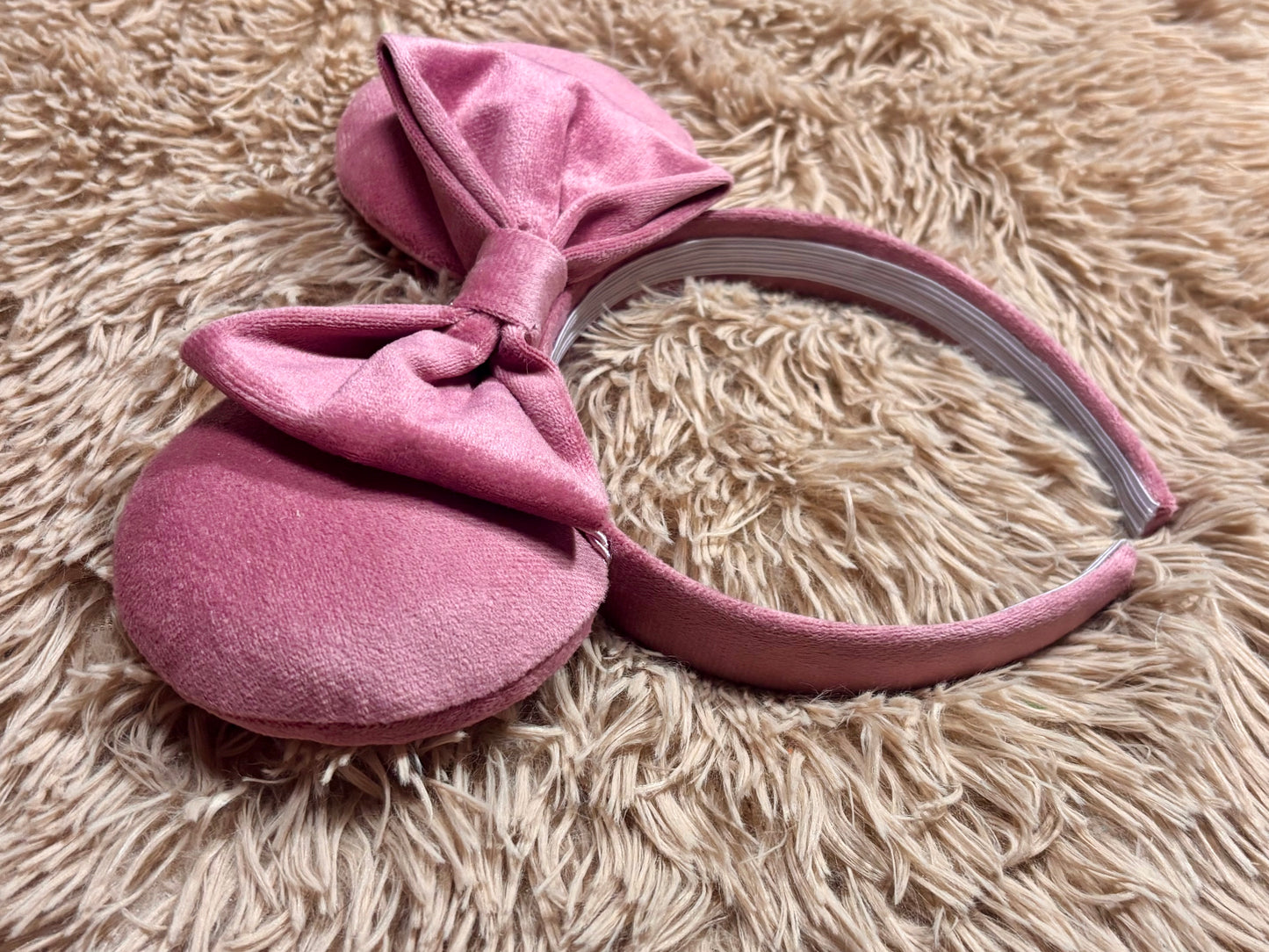 Dusty Rose Velvet Ear Headband | Handmade Plush Bow Headband