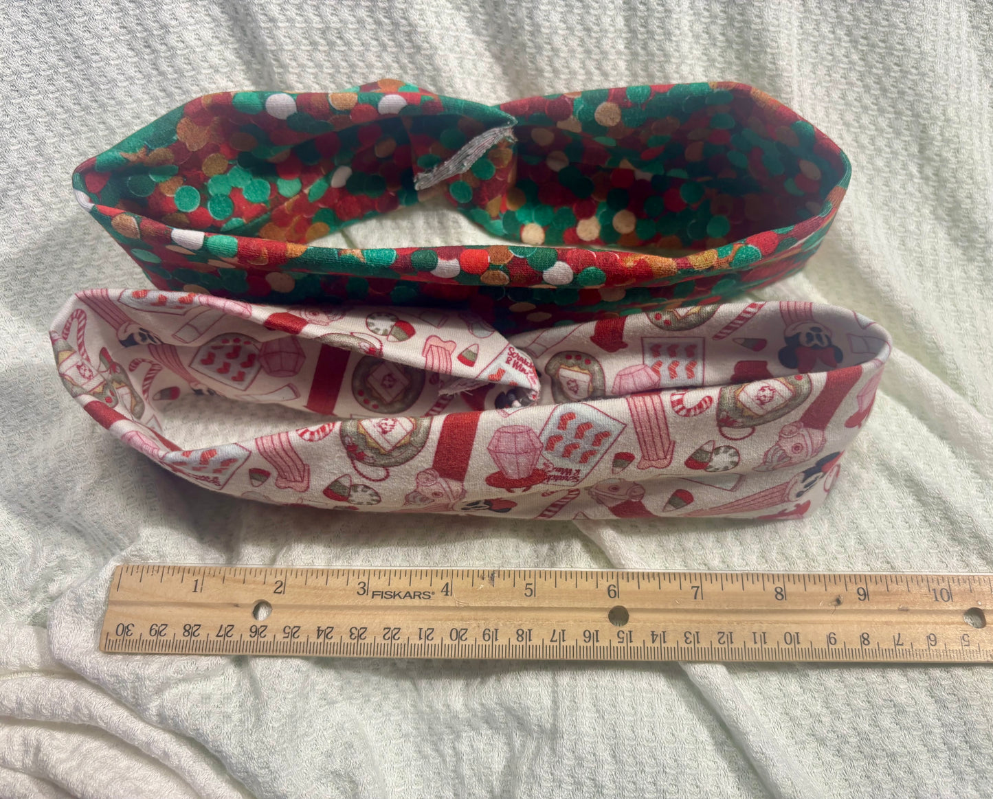 The inside of wraps shown with a ruler for size reference. 