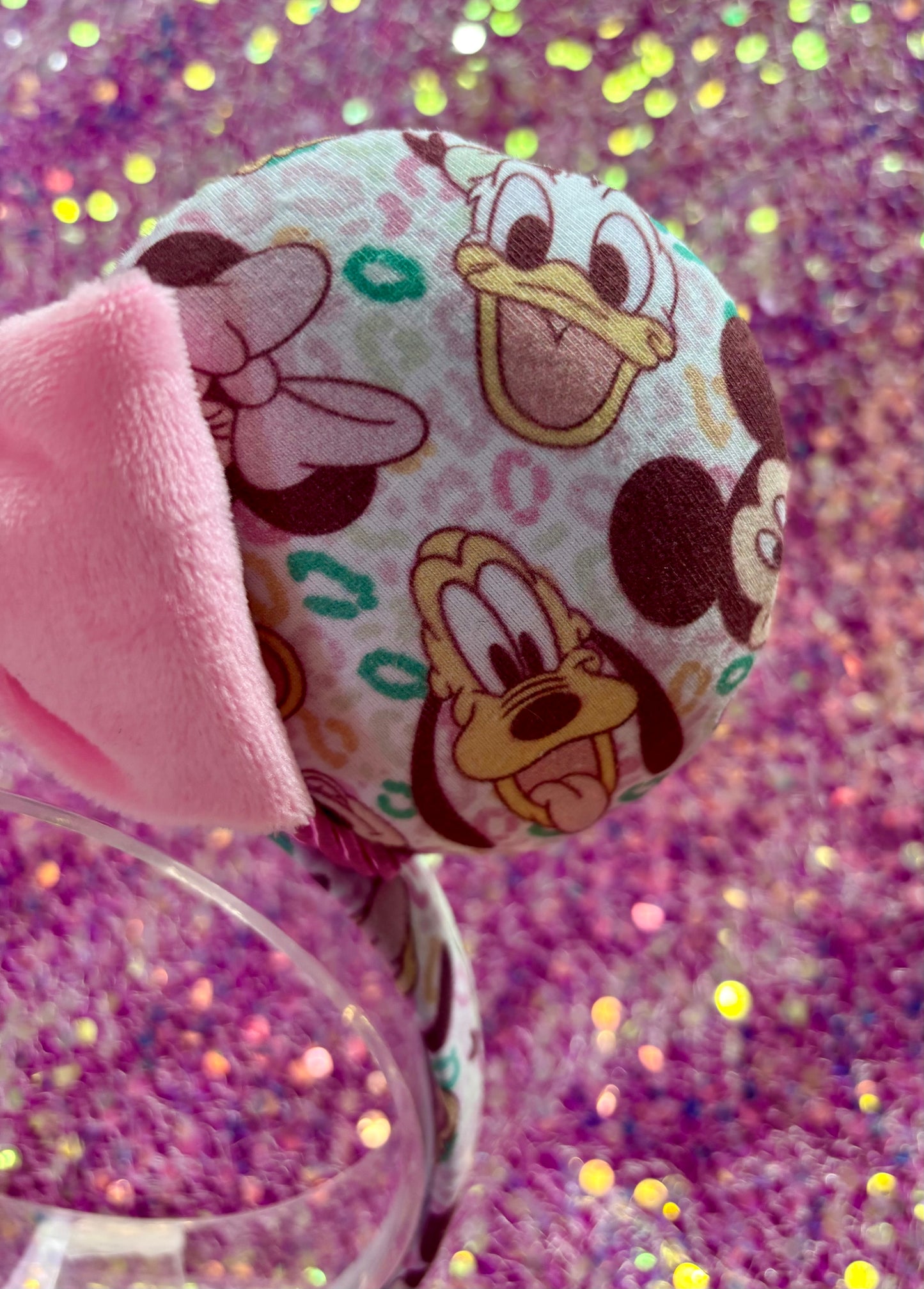 Leopard Print Mouse Ears | Handmade Headband with Pink Plush Bow