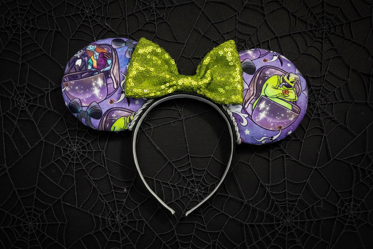 Nightmare Before Christmas x Haunted Mansion Mouse Ears – Handmade Disney Headband with Purple Velvet Bow