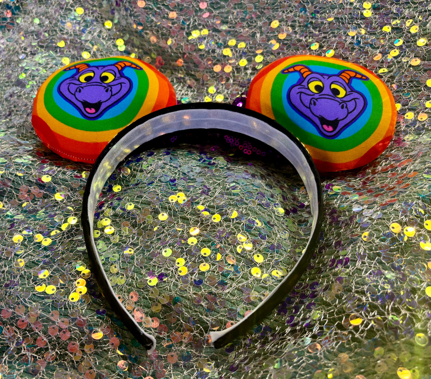 Figment Inspired Mouse Ears | Purple & Yellow Epcot Dragon Headband with Sequin Bow