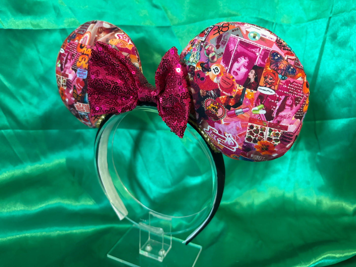 Chappell Roan Mouse Ears – Handmade Disney-Inspired Headband with Hot Pink Sequin Bow