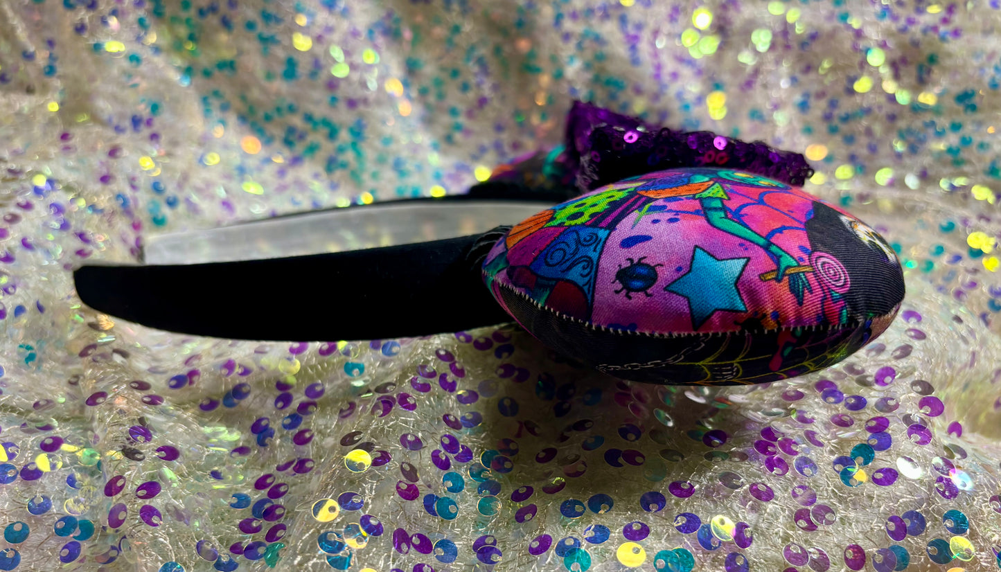 Sally Mouse Ears | Nightmare Before Christmas Patchwork Headband with Sequin Bow