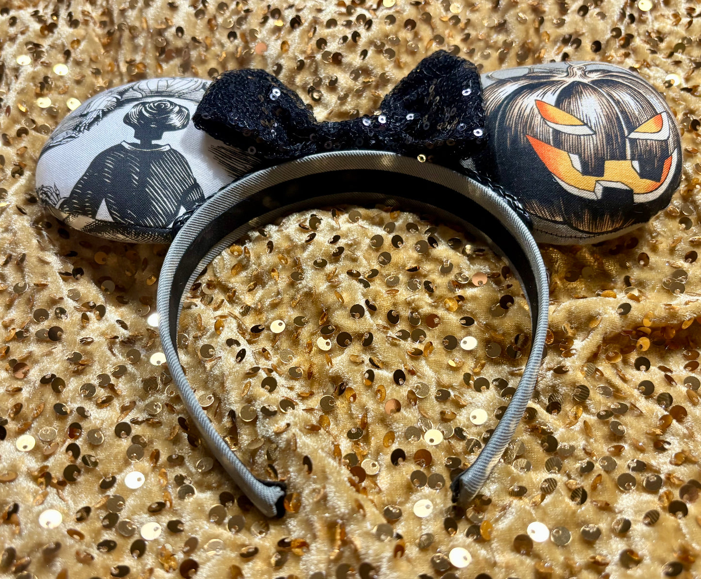 Keep It Creepy Mouse Ears | Handmade One-of-a-Kind Halloween Disney Headband with Sequin Bow