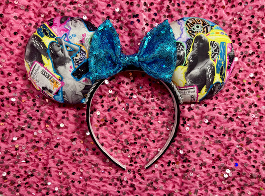 Neon Fortnight Mouse Ears - Taylor Swift Inspired Headband with Blue Sequin Bow