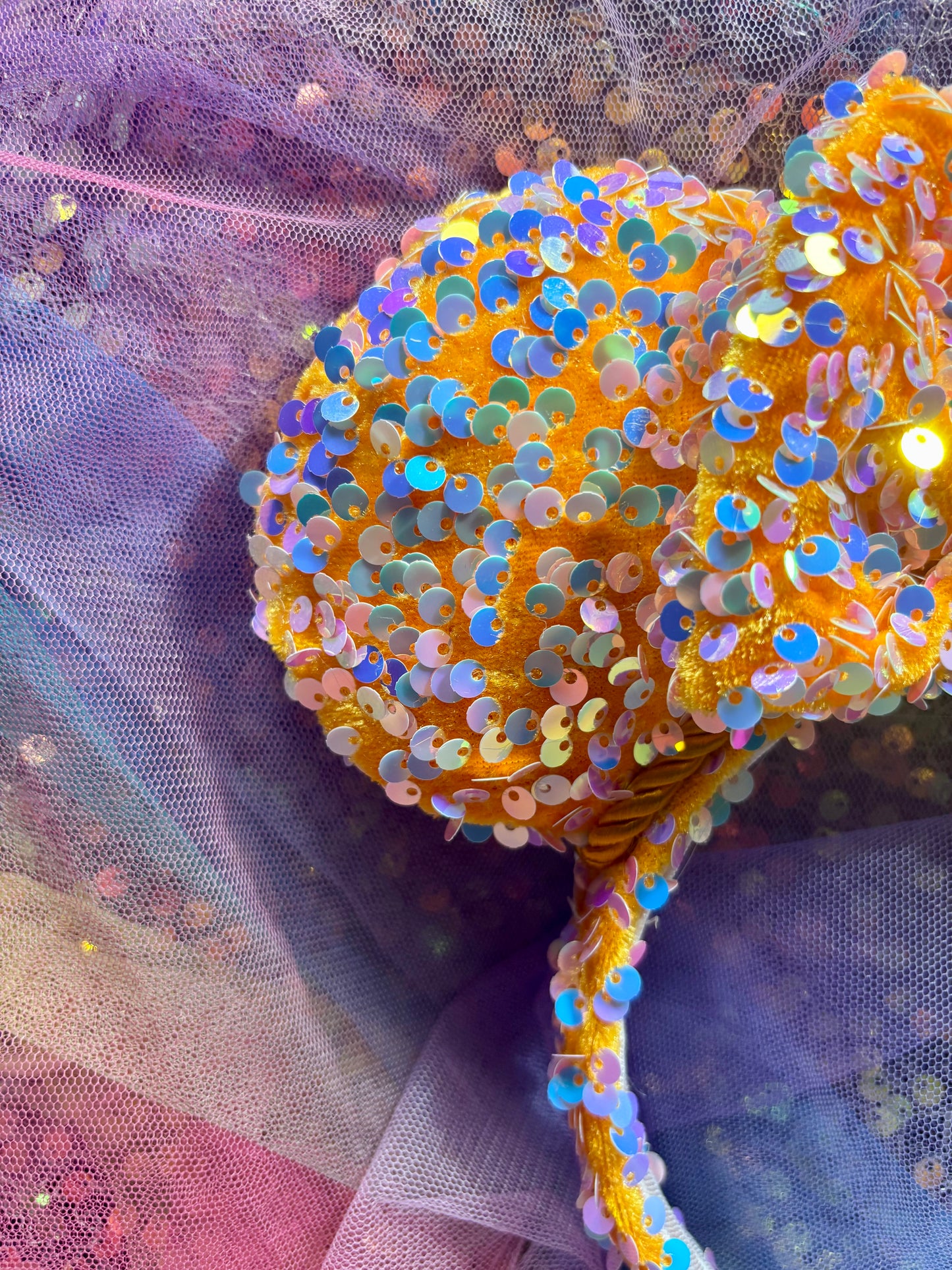 Orange Velvet & Mint Sequin Mouse Ears | Showgirl Era Deluxe Theme Park Headband